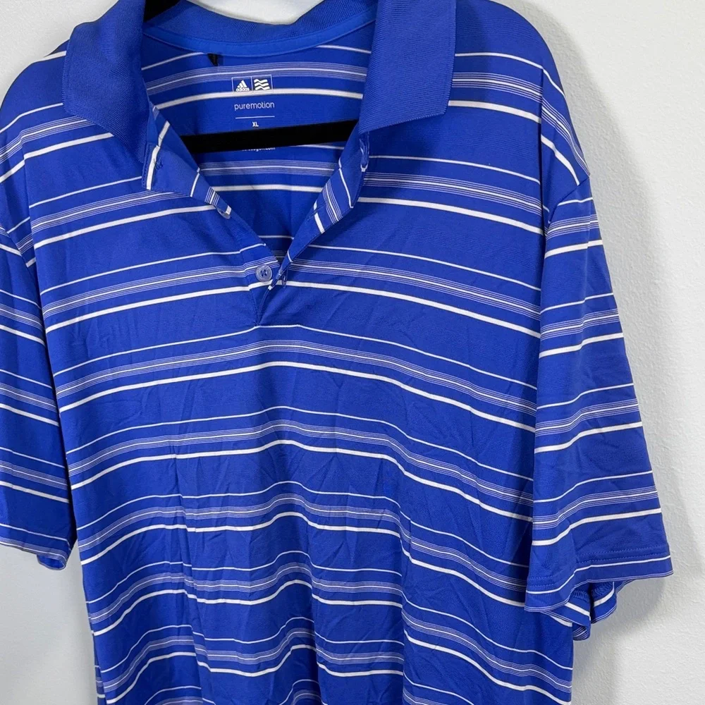 adidas PureMotion Blue and White Striped Polo‎ Shirt